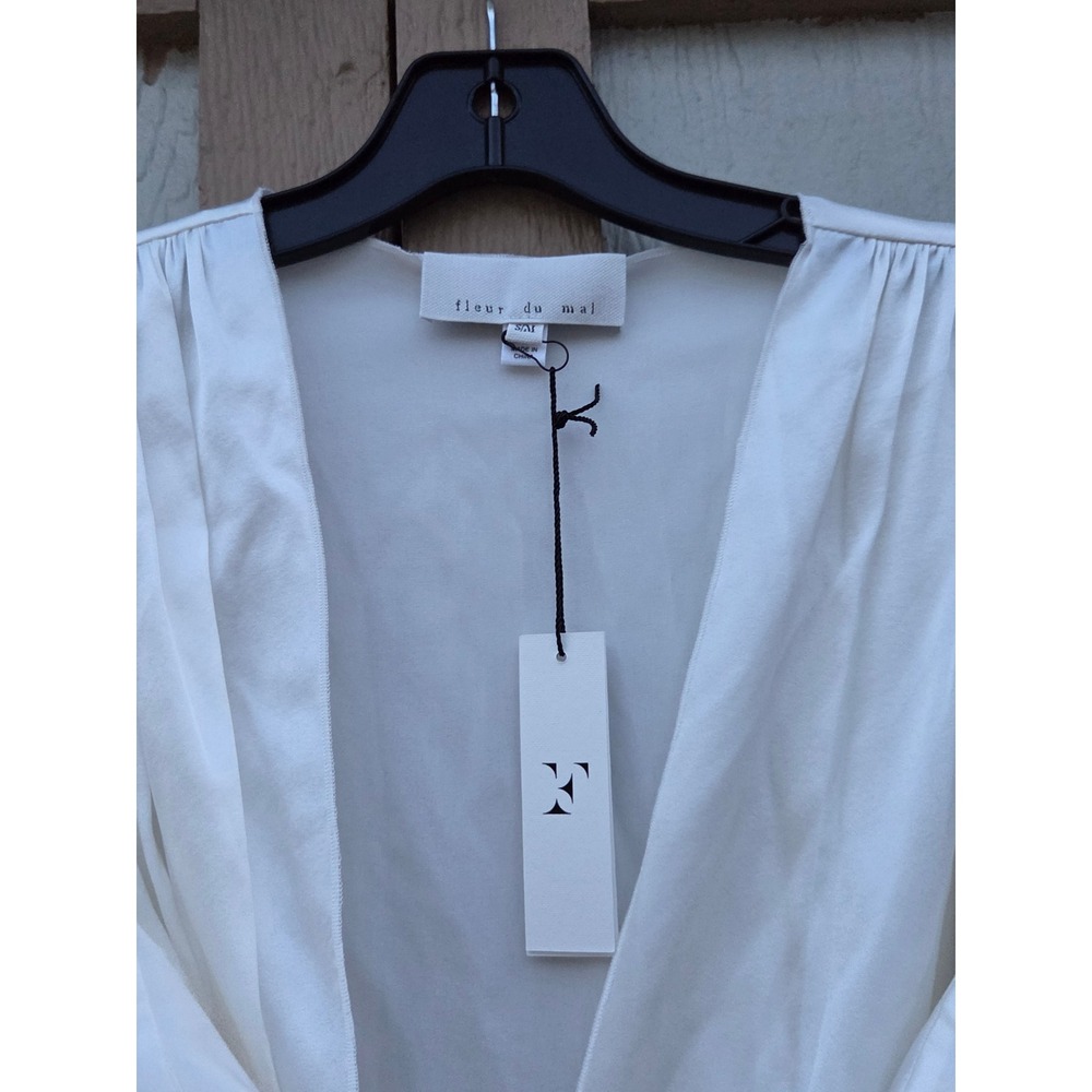 NWT Fleur du Mal Angel Wing Silk Wrap Robe Ivory Bell Sleeve Small Medium Luxury - Picture 3 of 7